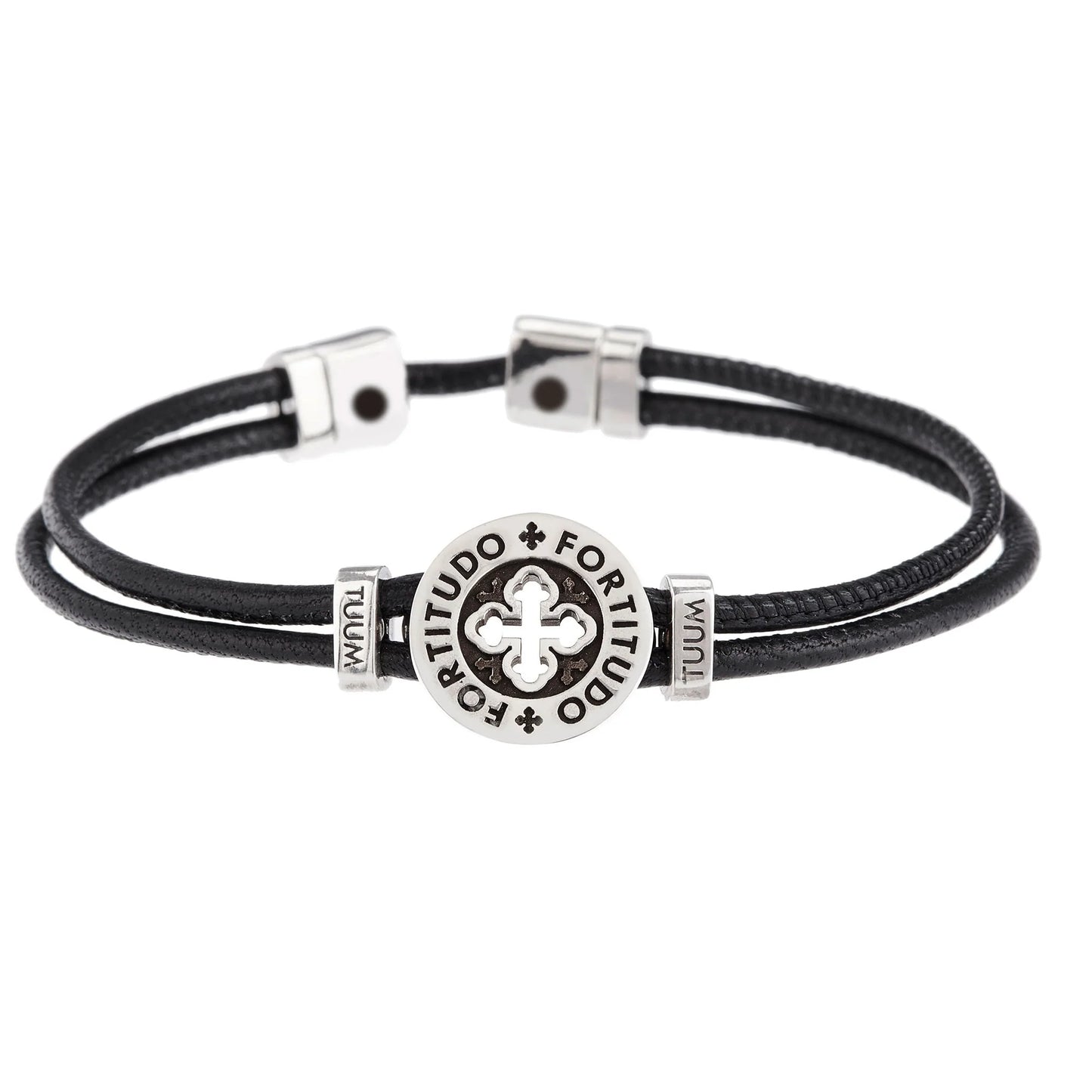 Brazalete Don de piel nappa negra y plata 925 bruñida