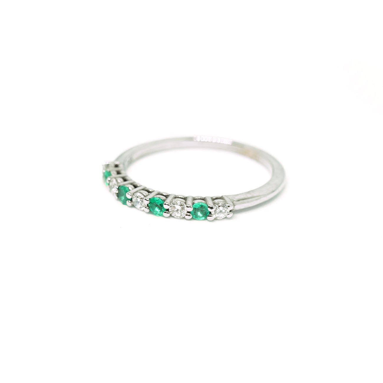 Media churumbela oro blanco 14k piedra diamante, esmeralda verde intenso